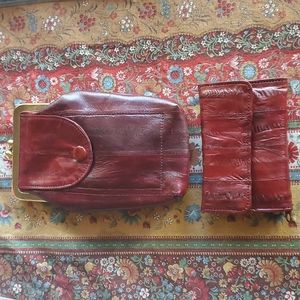 1970s wallet set eel skin red wallets